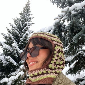 Crochet Balaclava, Granny Square Balaclava, Mochi Handmade Black And White Balaclava, Granny Square Hat, Crochet Winter Hat,