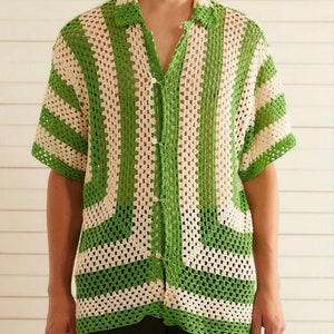 Camicia all'uncinetto, Camicia Bode, Camicia unisex, Camicia oversize all'uncinetto, Camicia all'uncinetto vintage, Camicia all'uncinetto per uomo, Camicia quadrata della nonna all'uncinetto
