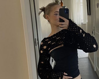 Crochet Goth Shrug, Organic Cotton, Y2K Sleeves