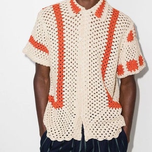 Crochet Shirt, Bode Shirt, Unisex Shirt, Crochet Oversize shirt, Vintage Crochet Shirt, Crochet Shirt for Men, Crochet Granny Square Shirt