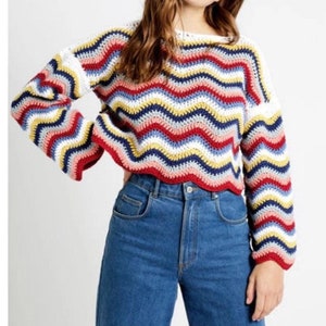 Tom Daley’s wavy sweater, crochet wavy sweater, crochet sweater, rainbow crochet sweater, crochet sweater rainbow, , 70s wavy sweater,groovy