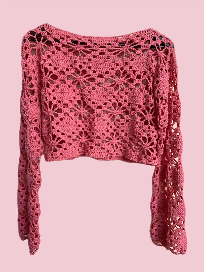 Hannah Crochet Flower Knit Short Sleeve Sweater Top