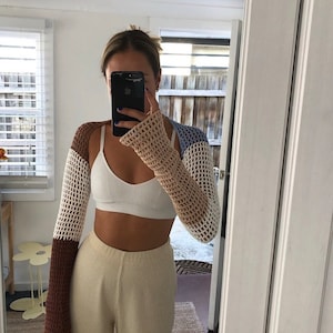 Crochet Fishnet Crop, Handmade Fishnet Bolero, Crochet Long Sleeve Top, Handmade Colorful Top, Crochet Summer Top, Handmade Black Top