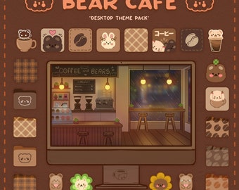 Bear Cafe Theme Pack | Cute Cozy Coffee Aesthetic Wallpaper & Icons | Mac and Windows Desktop Organizer | Digital Setup | KofiCloudStudio