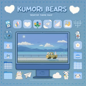 Desktop Theme Pack  | Kumori Bears | Mac & Windows | Desktop Organizer | Desktop Wallpaper and Icons | KofiCloudStudio