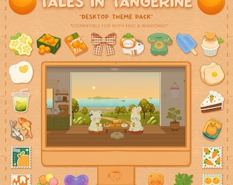 Desktop Theme Pack | Tales in Tangerine | Mac & Windows | Desktop Organizer | Desktop Wallpaper and Icons | KofiCloudStudio