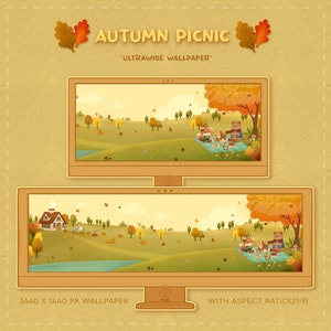 Sfondo desktop ultrawide / Banner streaming Twitch / Picnic autunnale / Sfondo desktop / KofiCloudStudio