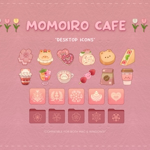 Desktop Icon Pack  | Momoiro Cafe | Mac & Windows | Desktop Organizer | 22 Desktop Icons | KofiCloudStudio