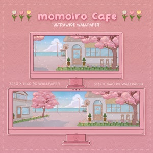 Ultrabreiter Bildschirmhintergrund |  Twitch Stream Banner | Momoiro Kaffee | Desktop Hintergrund | KofiWolkenStudio
