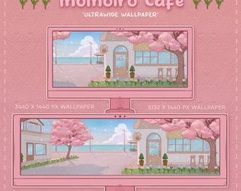 Ultrawide Desktop Wallpaper  |  Twitch Stream Banner | Momoiro Cafe | Desktop Background | KofiCloudStudio