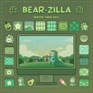 Desktop Theme Pack  | Bearzilla | Mac & Windows | Desktop Organizer | Desktop Wallpaper and Icons | KofiCloudStudio