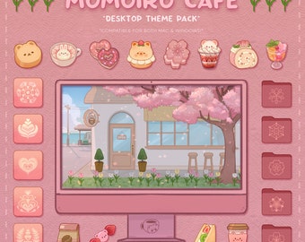 Momoiro Cafe Theme Pack | Pink Spring Wallpaper and Icons | Mac & Windows Digital Desktop Setup | Pastel Floral Aesthetic | KofiCloudStudio