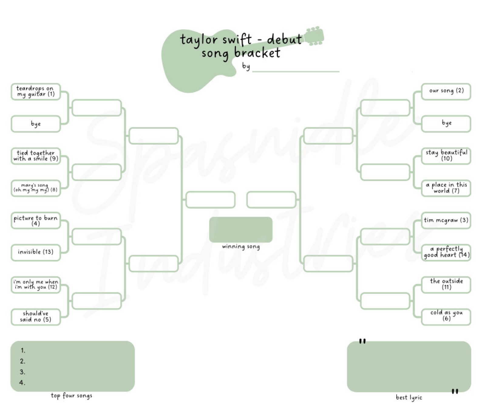 Taylor Swift Song Bracket Taylor Swift debut Party Game Etsy