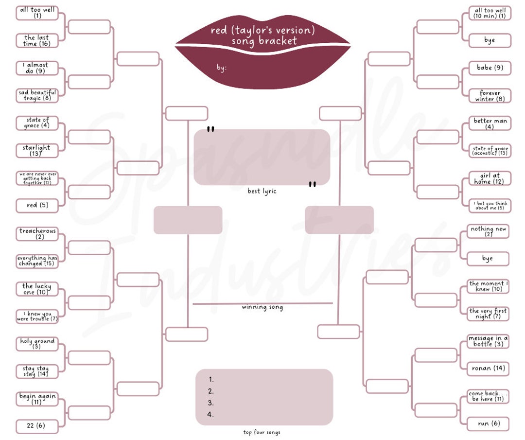Song Bracket: Red Swiftie Party Game - Etsy