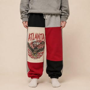 Atlanta Football Patchwork Sweatpants, Upcycled Gameday Joggers, Atlanta Fan Apparel, Handmade Football Gift, Streetwear Pants