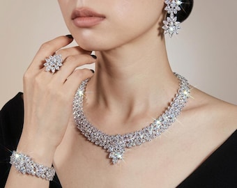 Luxury Zirconia Jewelry Set For Brides - Wedding Jewelry Set, Cz Necklace Bracelet Earrings and Ring