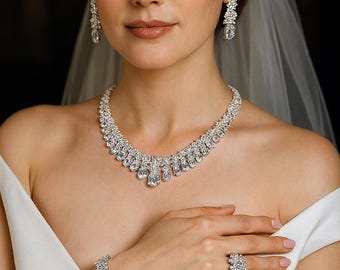 Bridal Jewelry Set – Luxury Zirconia Wedding Necklace, Earrings, Bracelet & Ring