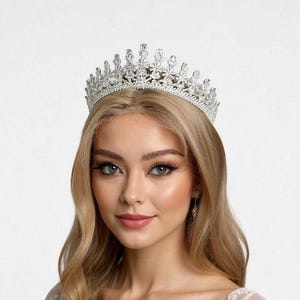 Luxury Crystal Bridal Tiara – Handmade Zircon Wedding Crown, Silver Headpiece for Bride
