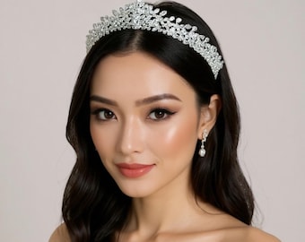 Luxury Crystal Bridal Tiara – Handmade Zircon Wedding Crown, Elegant Headpiece for Bride