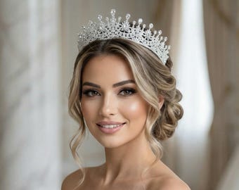 Glamkristal bruidstiara, luxe zirkonia-bruidskroon, statement hoofddeksel in prinsesstijl