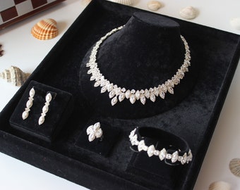 Luxury Zirconia Wedding For Brides Set. Bridal Jewelry Set, Wedding Jewelry Set, Bride Jewelry Set, Bridal Necklace, Silver Swarowski Set.