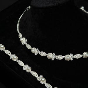 Wedding Jewelry Set – Pearl & Zircon Bridal Necklace, Earrings, Bracelet, Ring image 7
