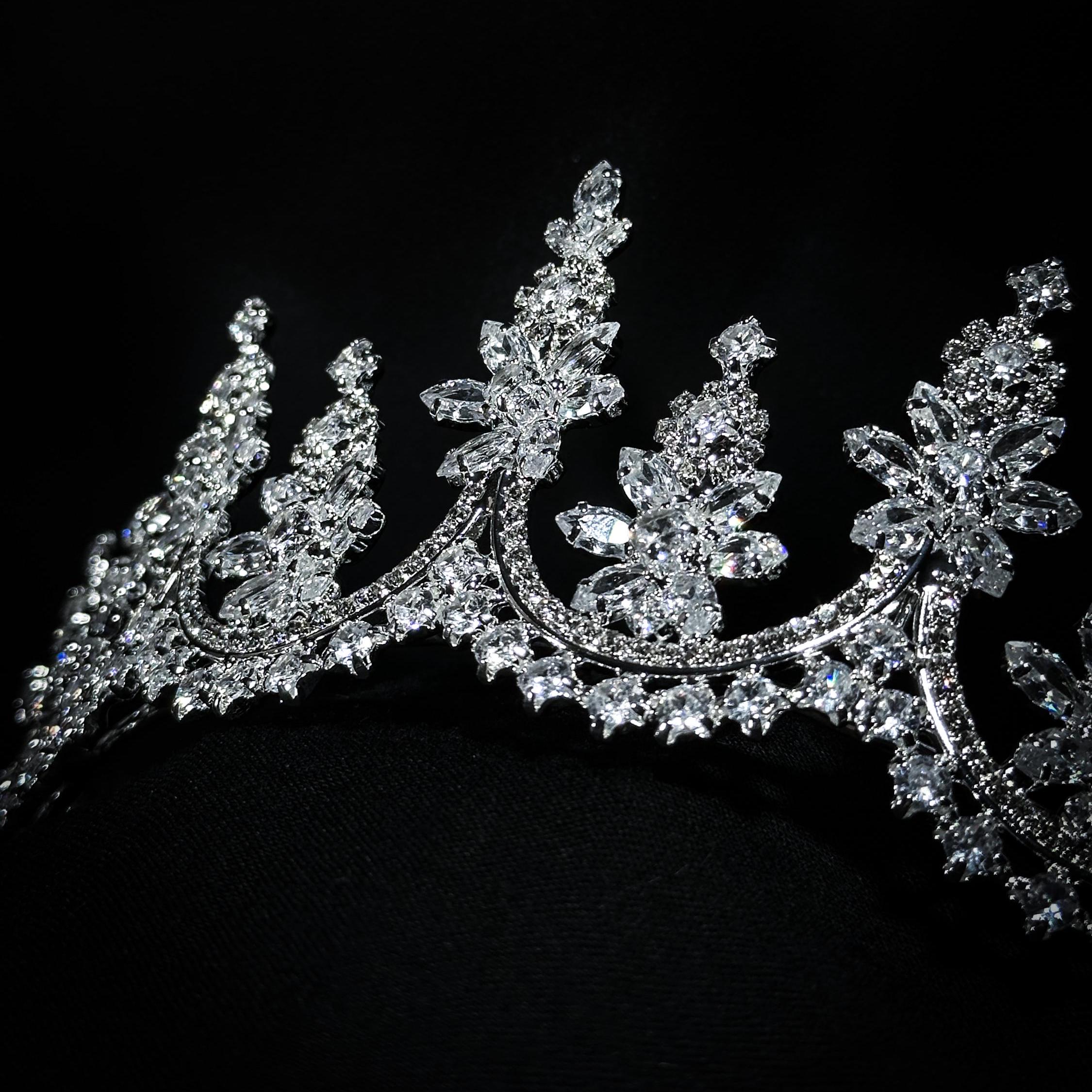Luxury Crystal Bridal Tiara, Regal Wedding Zirconia Crown, Handmade ...