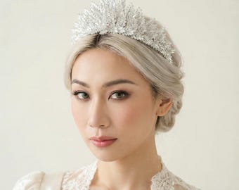 Baguette geslepen zirkoon bruidskroon – luxe zilveren rhodium bruilofttiara, verstelbare statement bruidszendspoel
