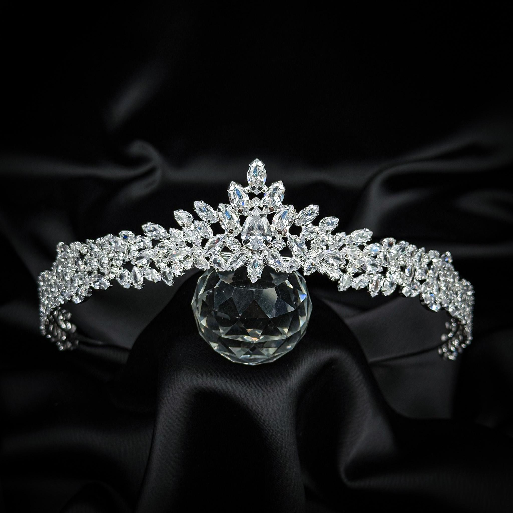 ⭐?Handmade NEW Crystal Tiara! Cz Crystal. Luxury Crystal Bridal Tiara – Handmade Zircon Wedding Crown  main image 2