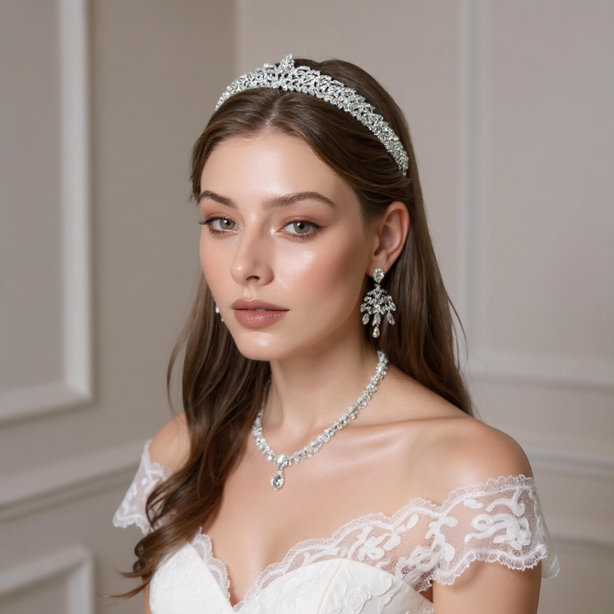 Swarovski Zircon Bridal Tiara – Crystal Wedding Crown, Silver Headpiece for Brides & Quinceañera
