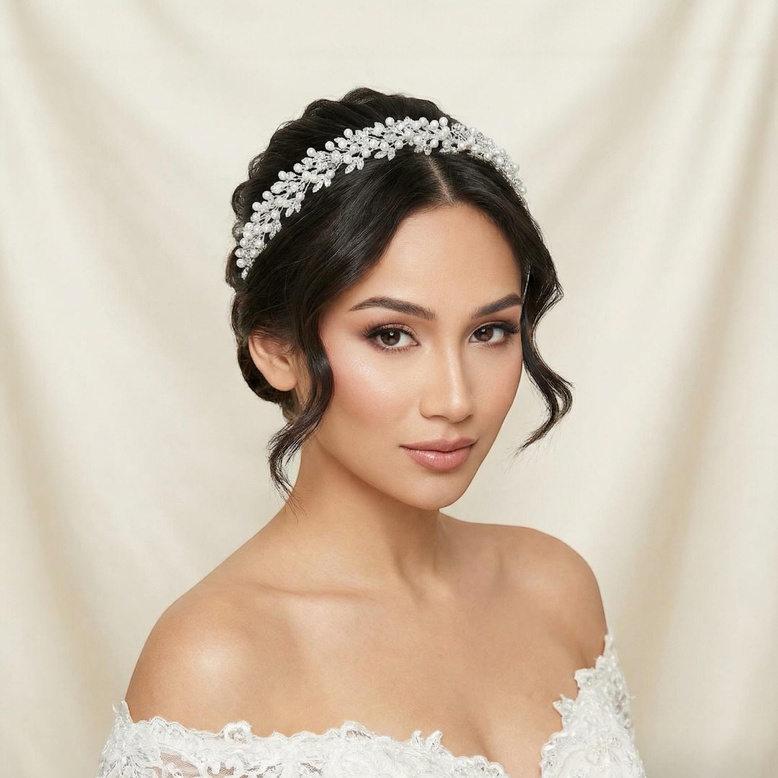 Bridal headband Wedding elegant tiara New Luxury ??? Gold Swarovski Pearl and Crystal Bridal Tiara, Dainty  main image 2