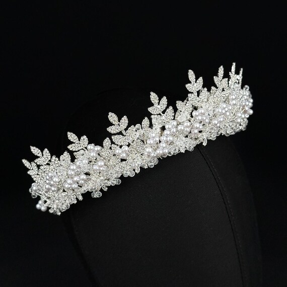 Luxury Pearl & Crystal Bridal Tiara – Handmade Zircon 