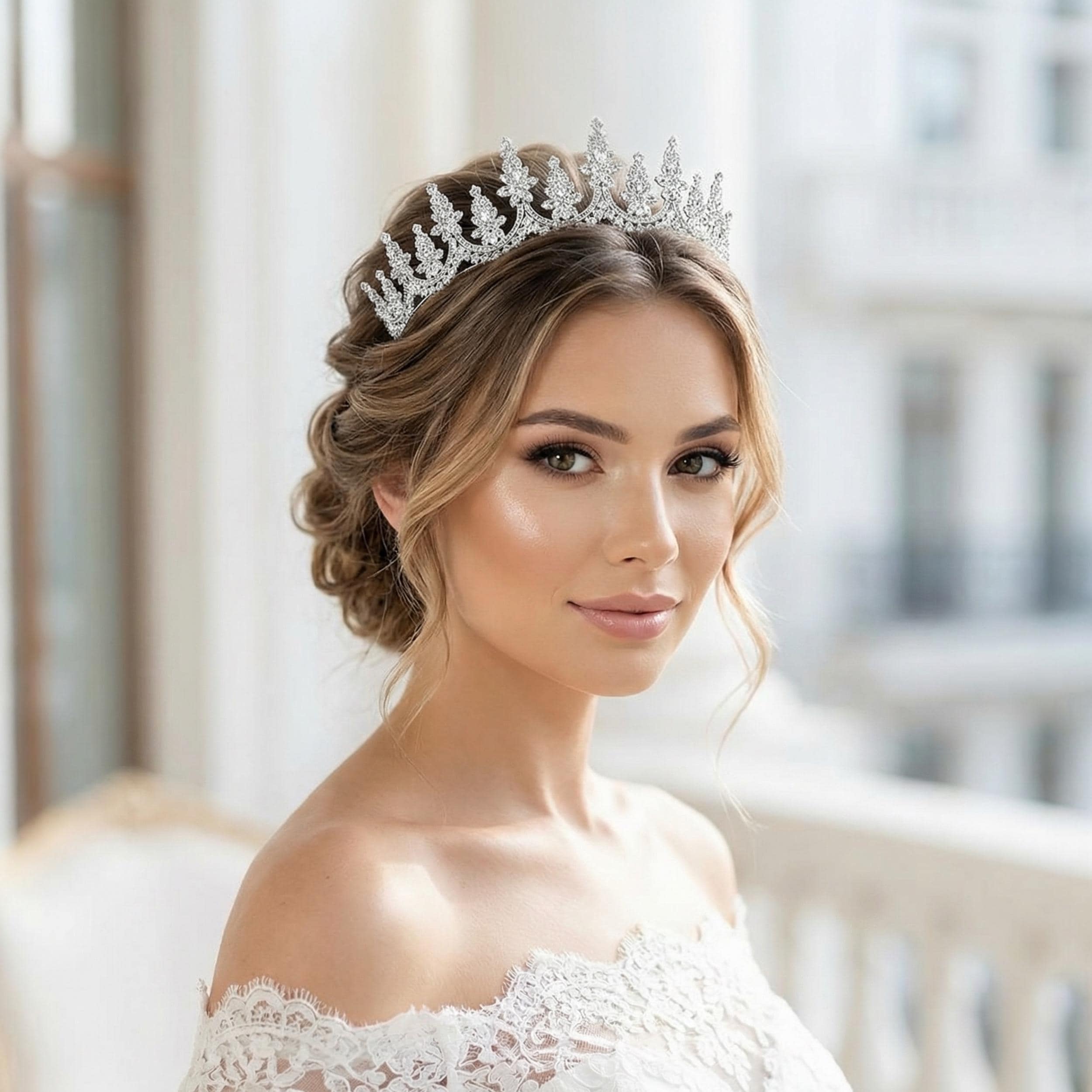 Luxury Crystal Bridal Tiara, Regal Wedding Zirconia Crown