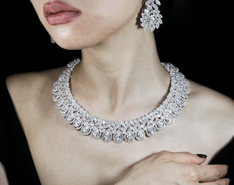 Swarovski Zirkonia Brautschmuck-Set, elegante Halskette, Ohrringe und Armband für Hochzeiten und besondere Anlässe