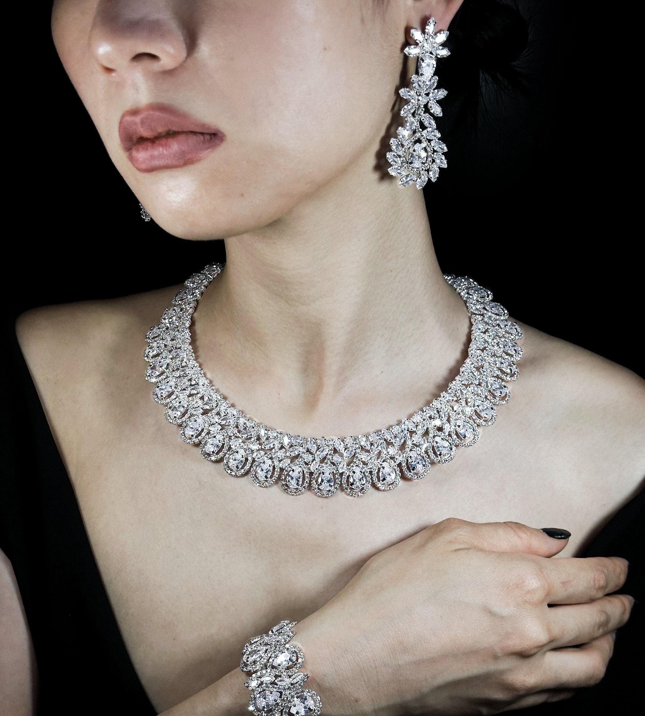 Swarovski Zirconia Bridal Jewelry Set, Elegant Necklace, Earrings
