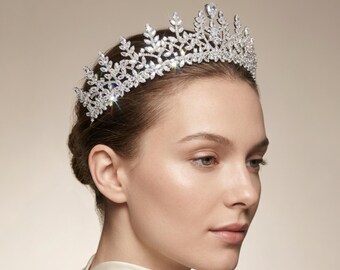 Op Swarovski geïnspireerde bruidstiara – bruidskroon met kristallen blad voor moderne bruiden