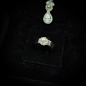 Wedding Jewelry Set – Pearl & Zircon Bridal Necklace, Earrings, Bracelet, Ring image 5