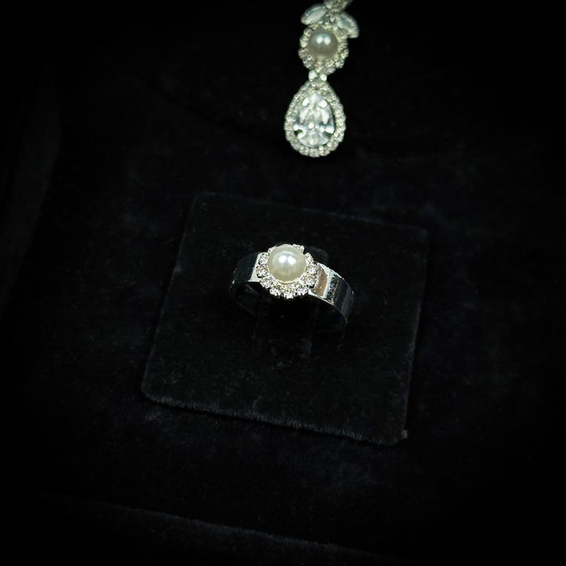 Wedding Jewelry Set – Pearl & Zircon Bridal Necklace, Earrings, Bracelet, Ring image 5