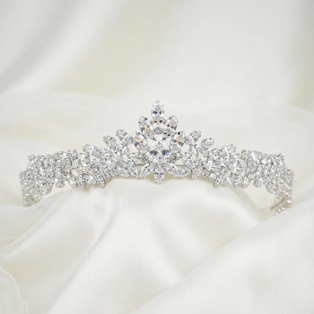Bridal Tiara With Sparkling Cz Crystals – Handmade Elegant  display picture 3