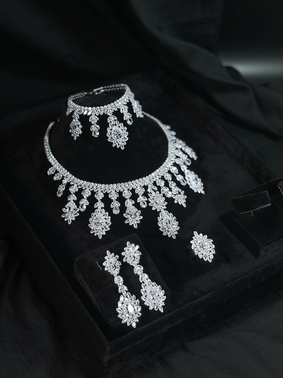 Set Gioielli Da Sposa Con Strass - Collana E Orecchini In Argento Per Occasioni Speciali - Foto 7