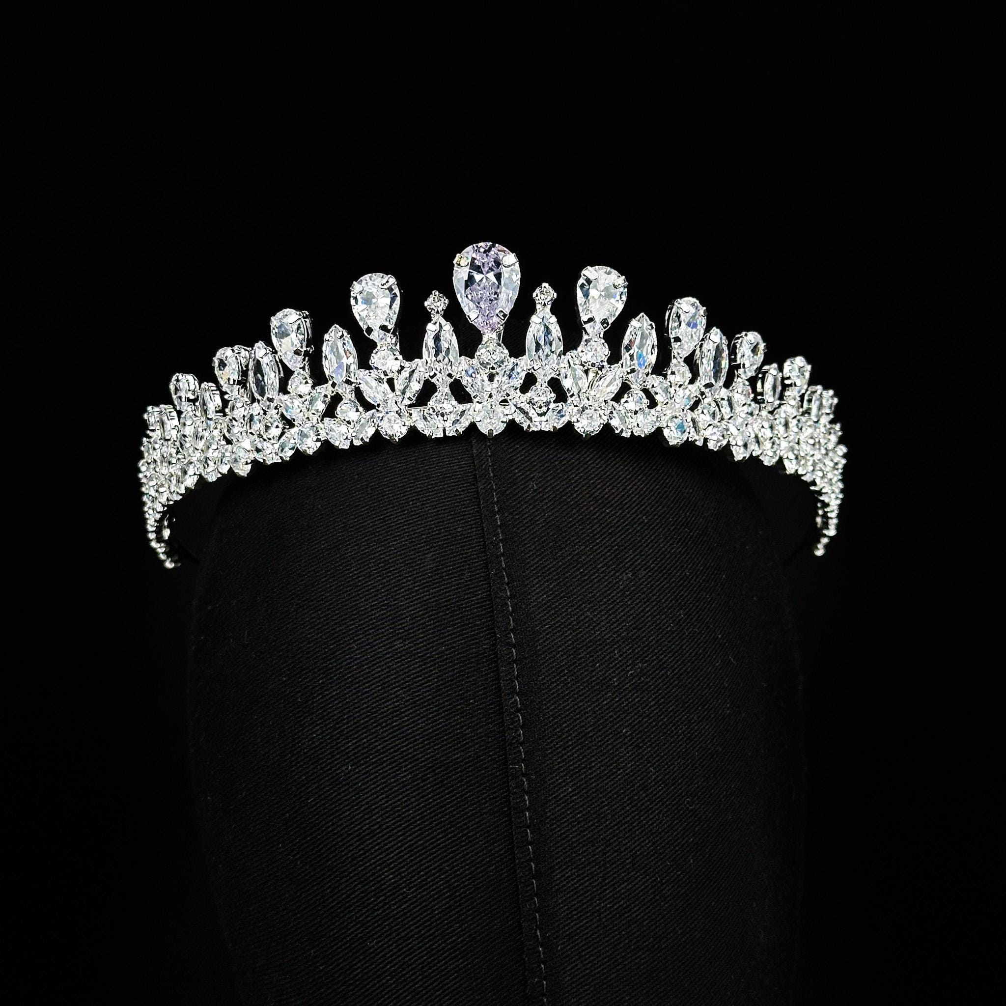 Luxury Crystal Teardrop Bridal Tiara - Silver Cz Diamond  display picture 1