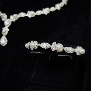 Wedding Jewelry Set – Pearl & Zircon Bridal Necklace, Earrings, Bracelet, Ring image 3
