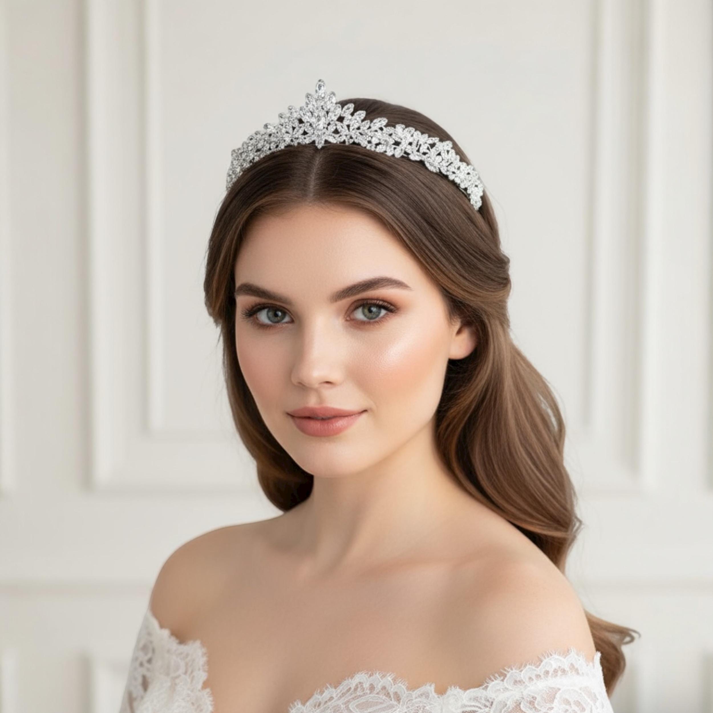 Sparkling Crystal Leaf Bridal Hair Crown – Elegant Wedding Tiara Bridal headband for wedding,Bridal Headpiece,Elegant Wedding  main image 2