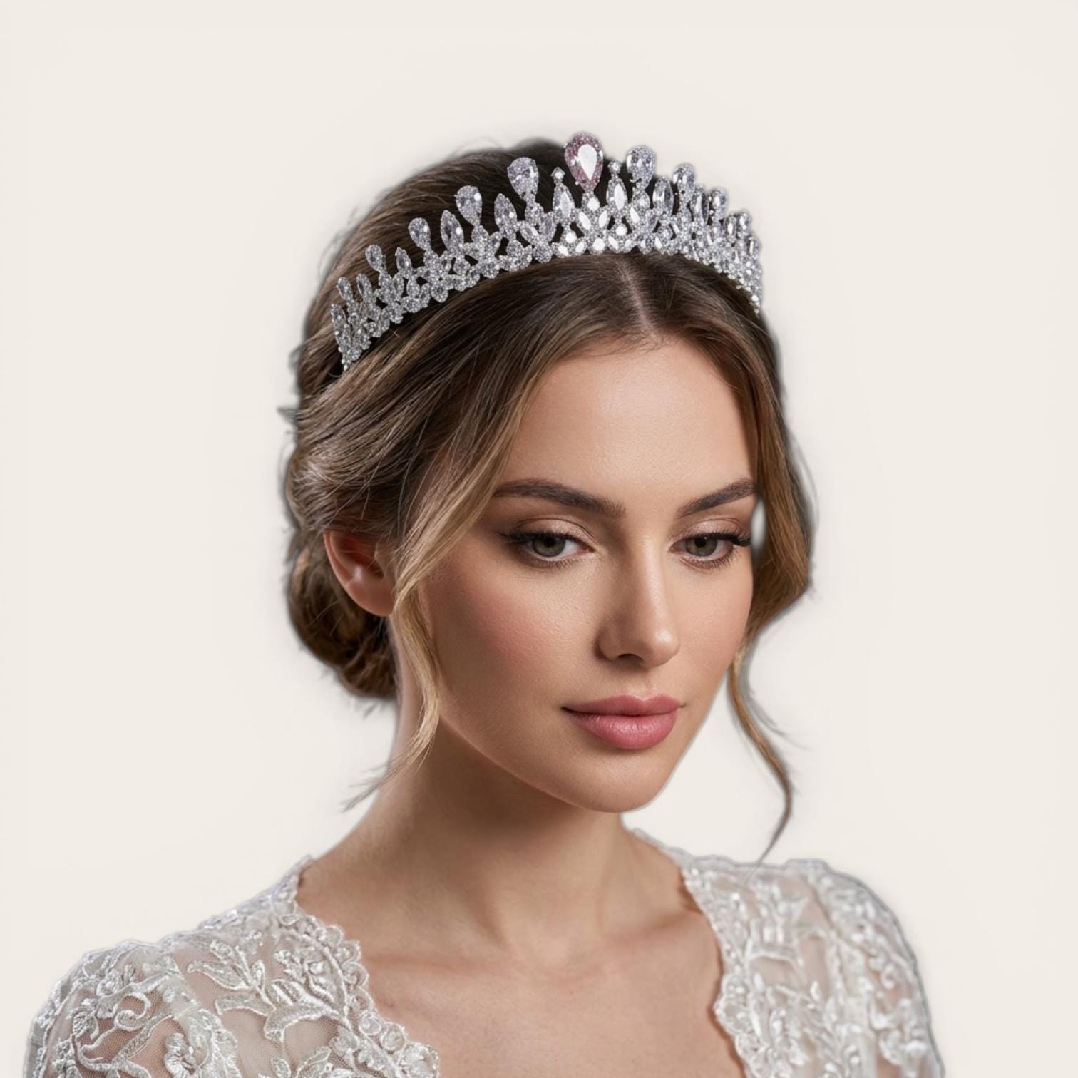 Luxury Crystal Teardrop Bridal Tiara - Silver Cz Diamond 