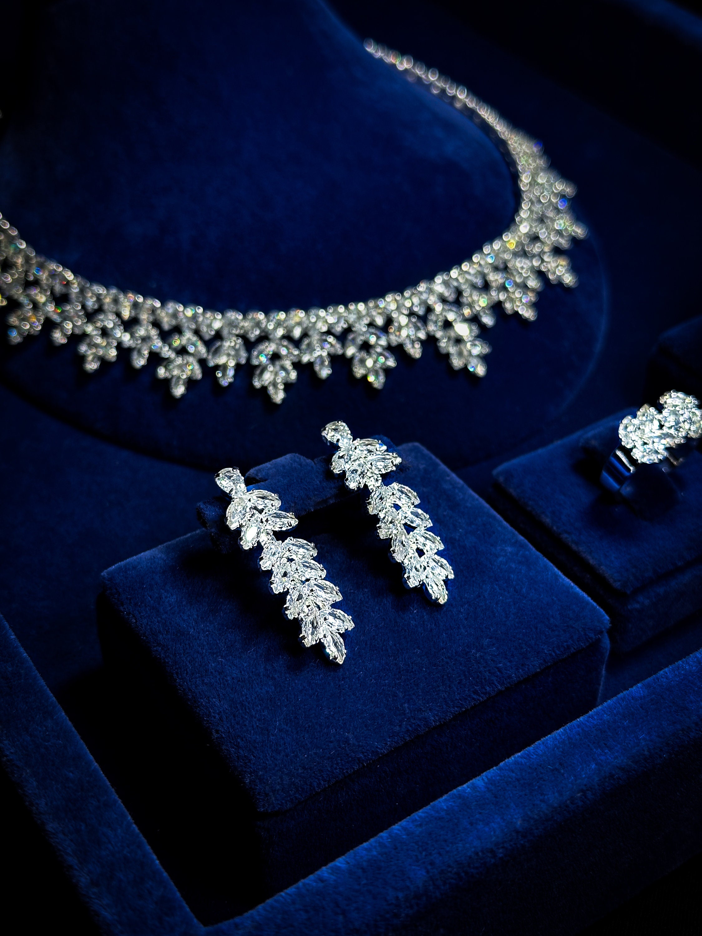 Luxury Cz Pearl Wedding Jewelry Set. Bridal Necklace, Earrings