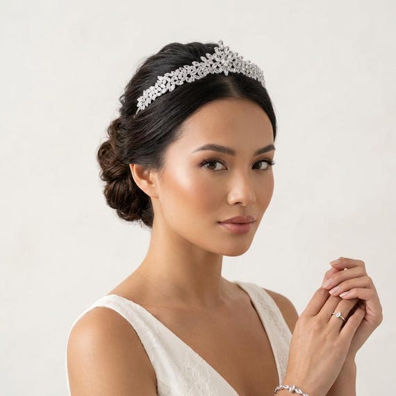 Bridal Tiara With Sparkling Cz Crystals – Handmade Elegant  display picture 1