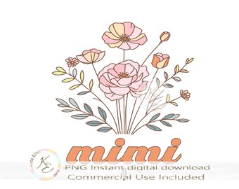 Retro Mimi PNG, Grandma PNG, Sublimation, Retro Flowers PNG, Mothers Day Png, Sublimation Designs, Floral Clipart, Digital Download, r3