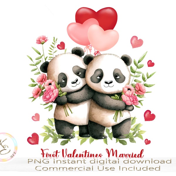 First Valentines as Husband and Wife PNG, First Valentines Married, Download, Sublimation, First Valentine's day as Mr and Mrs, Cute Pandas,