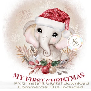 My First Christmas Cute Elephant Girl PNG, Digital Download, Cute Holiday sublimation design, My 1st Christmas, baby first Christmas, SVG,