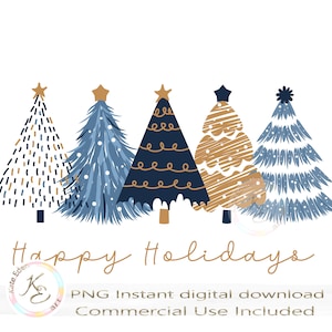 Buone vacanze PNG, Alberi di Natale PNG, Download digitale, Design della camicia di Natale, Sublimazione natalizia, Minimalista, Blu, Marina, Semplice,